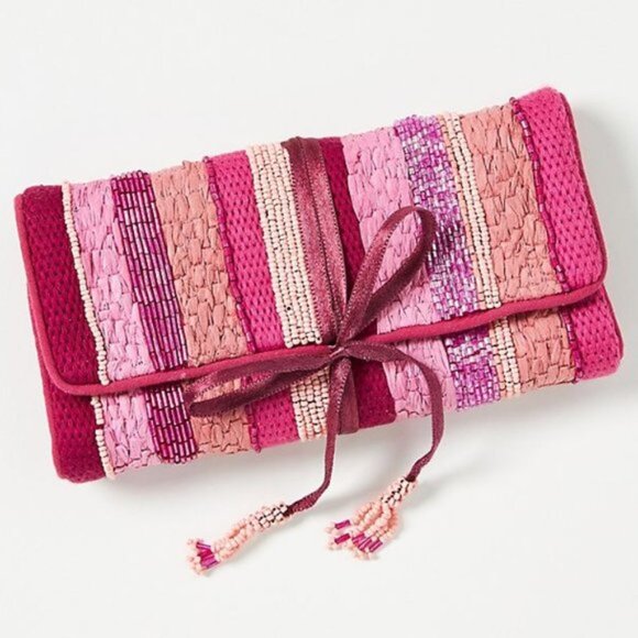 ANTHROPOLOGIE | Strawberry + Fuchsia Beaded Pouch | NWT NWT - Picture 1 of 3